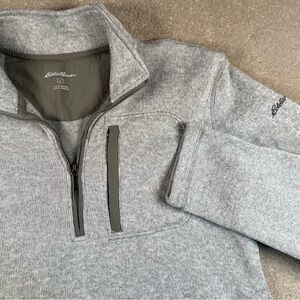 Eddie Bauer Quarter Zip Gray Sweater Fleece Lined Chest Pocket Men's Large